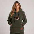 CozyPaw hoodie in Olive with a cat in the pouch
