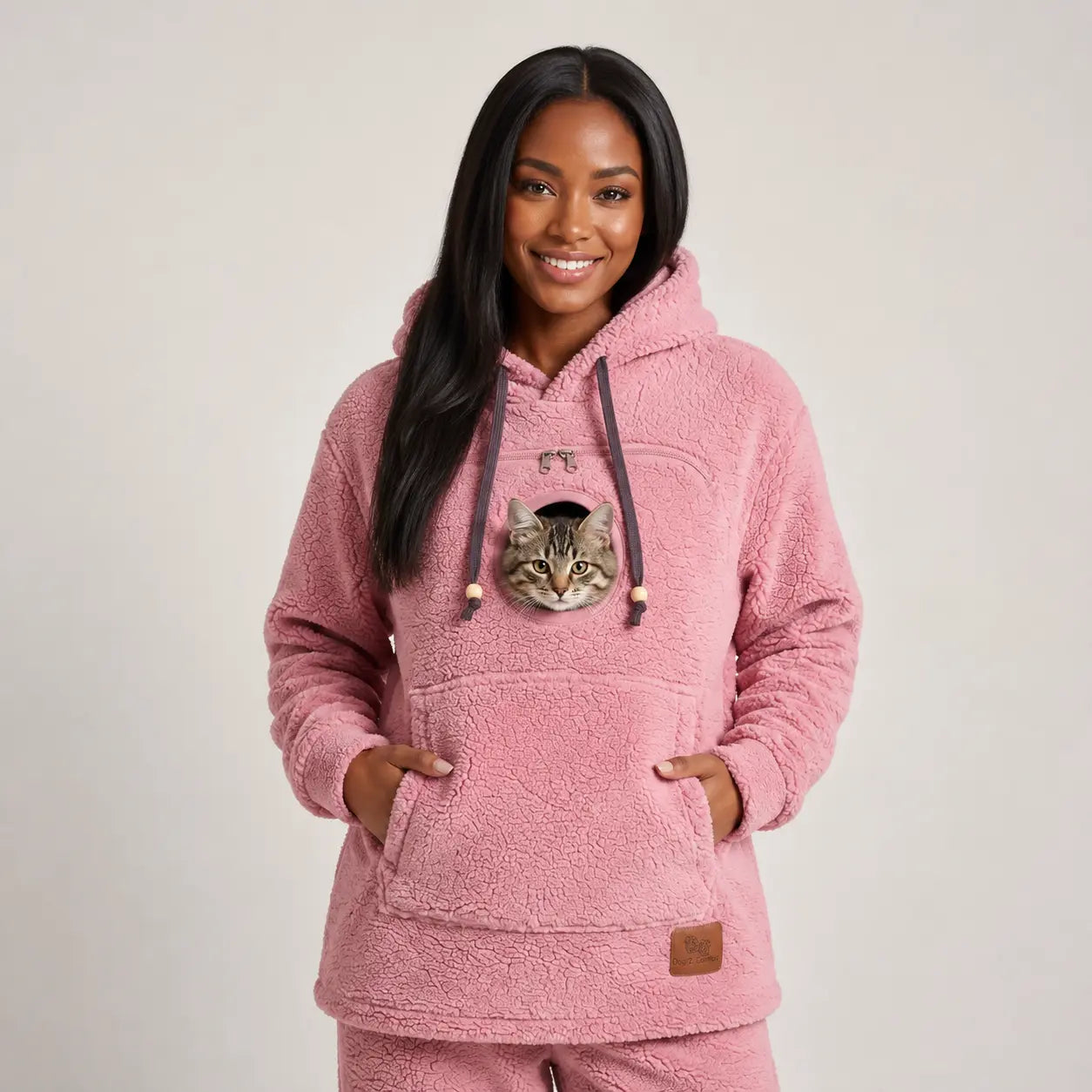 CozyPaw hoodie in Rose Pink with a cat in the pouch